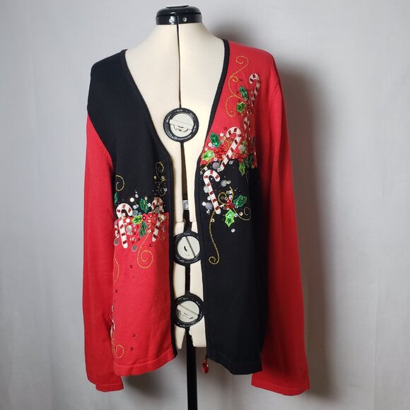VTG 90s Jack B. Quick Holiday Embellished Festive Embroidered Cardigan XL - Picture 8 of 14